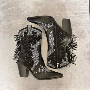 Black and White Studded Heeled Boots- Perfect for Chappell Roan